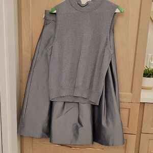 White House Black Market Shimmering Gray A-Line Skirt and Mstching Top